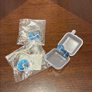 Blue and Silver Tree of Life Jewelry Set